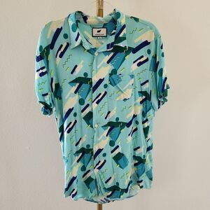 Maison Noir Short Sleeve Button Front Shirt Mens Size XXL 90s Geometric Print